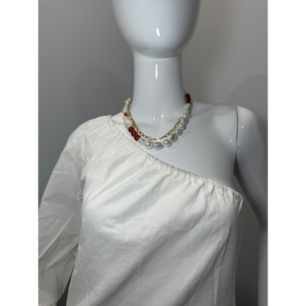 Commense Aegean Cotton Linen One Sleeve Short Dress white size L - Picture 6 of 11